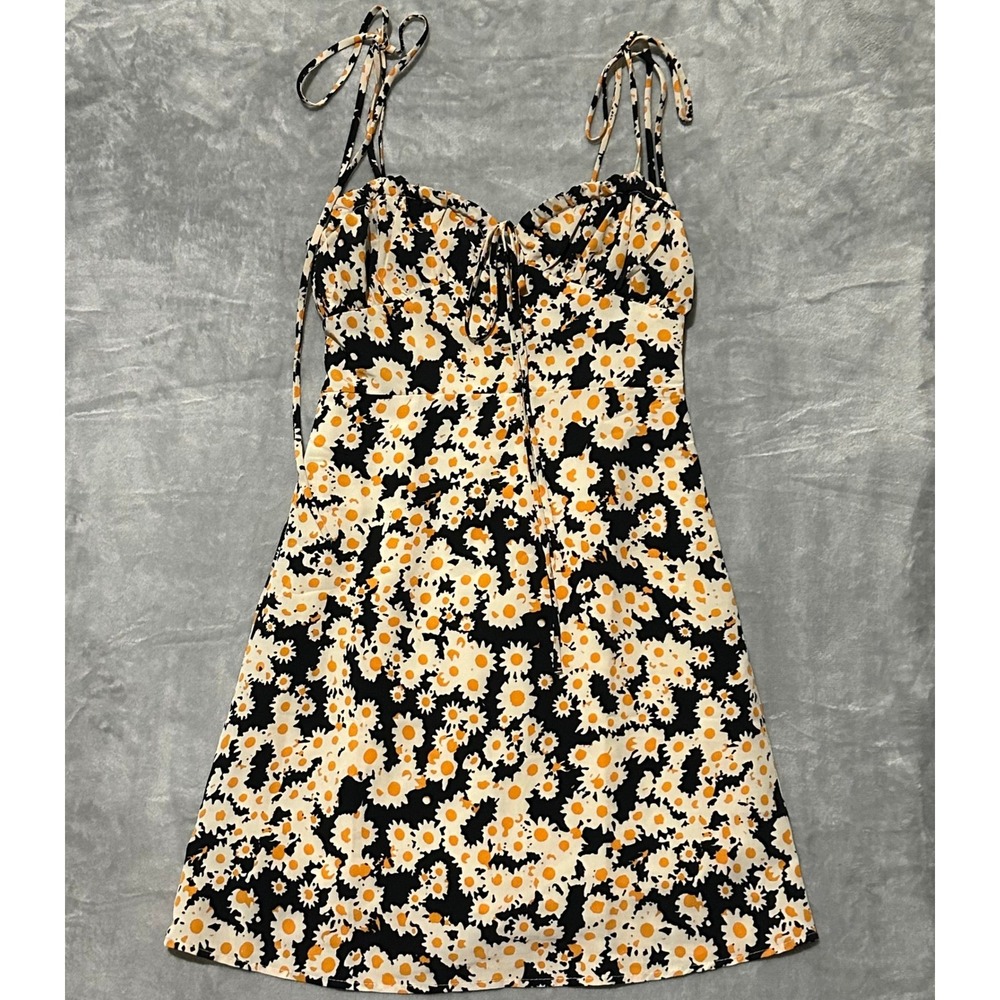 Mummy Cat Studio‎ Daisy Print Mini Dress Tie Neck Spaghetti Straps S